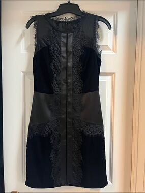 White House Black Market Black satin and Lace-Panel Mini Dress